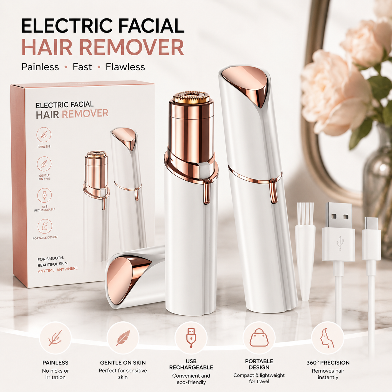 Portable Painless Eyebrow & Face Hair Remover