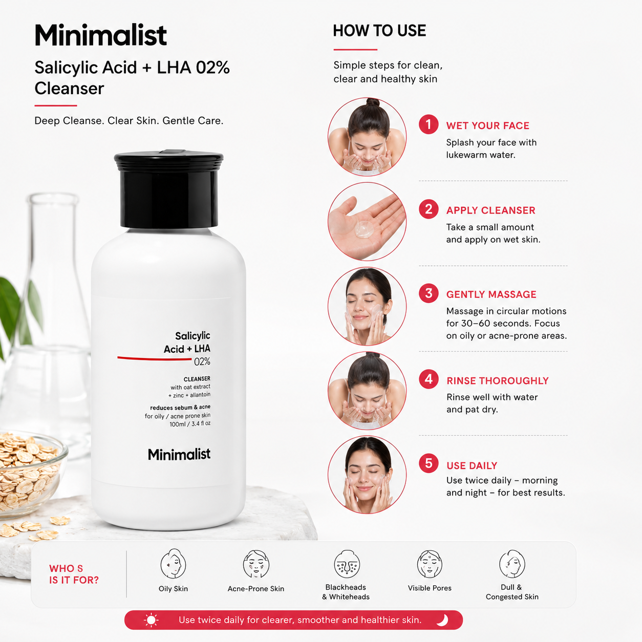 Minimalist 2% Salicylic Acid + LHA Cleanser 100ml