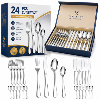 24-Piece Stainless Steel Cutlery Set for 6 Persons