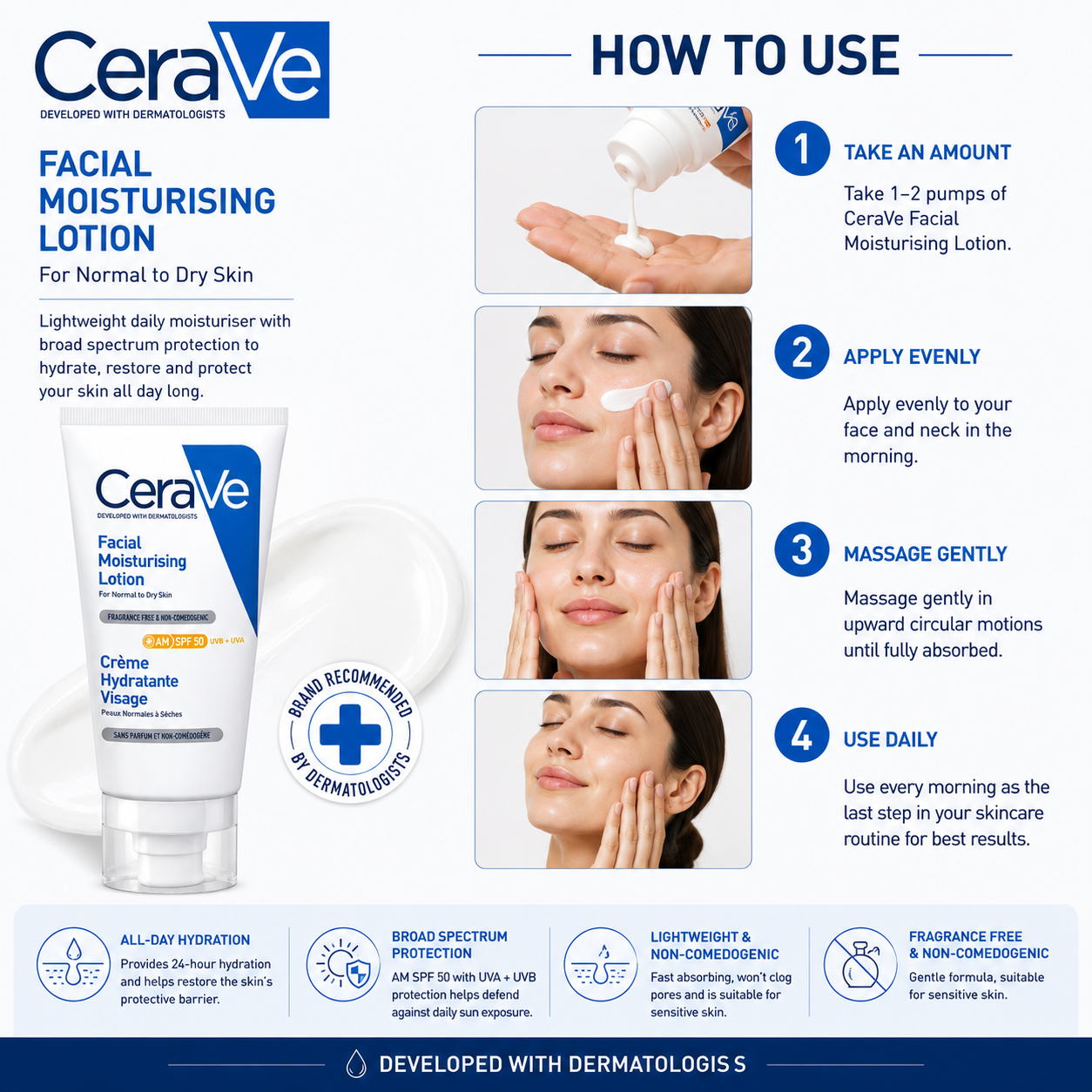 CeraVe AM Facial Moisturising Lotion SPF50