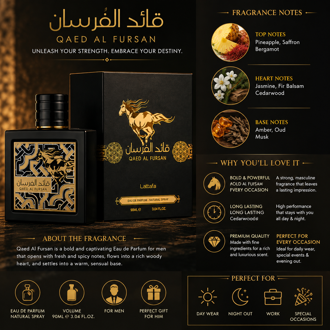 Lattafa Qaed Al Fursan Eau de Parfum 90ml