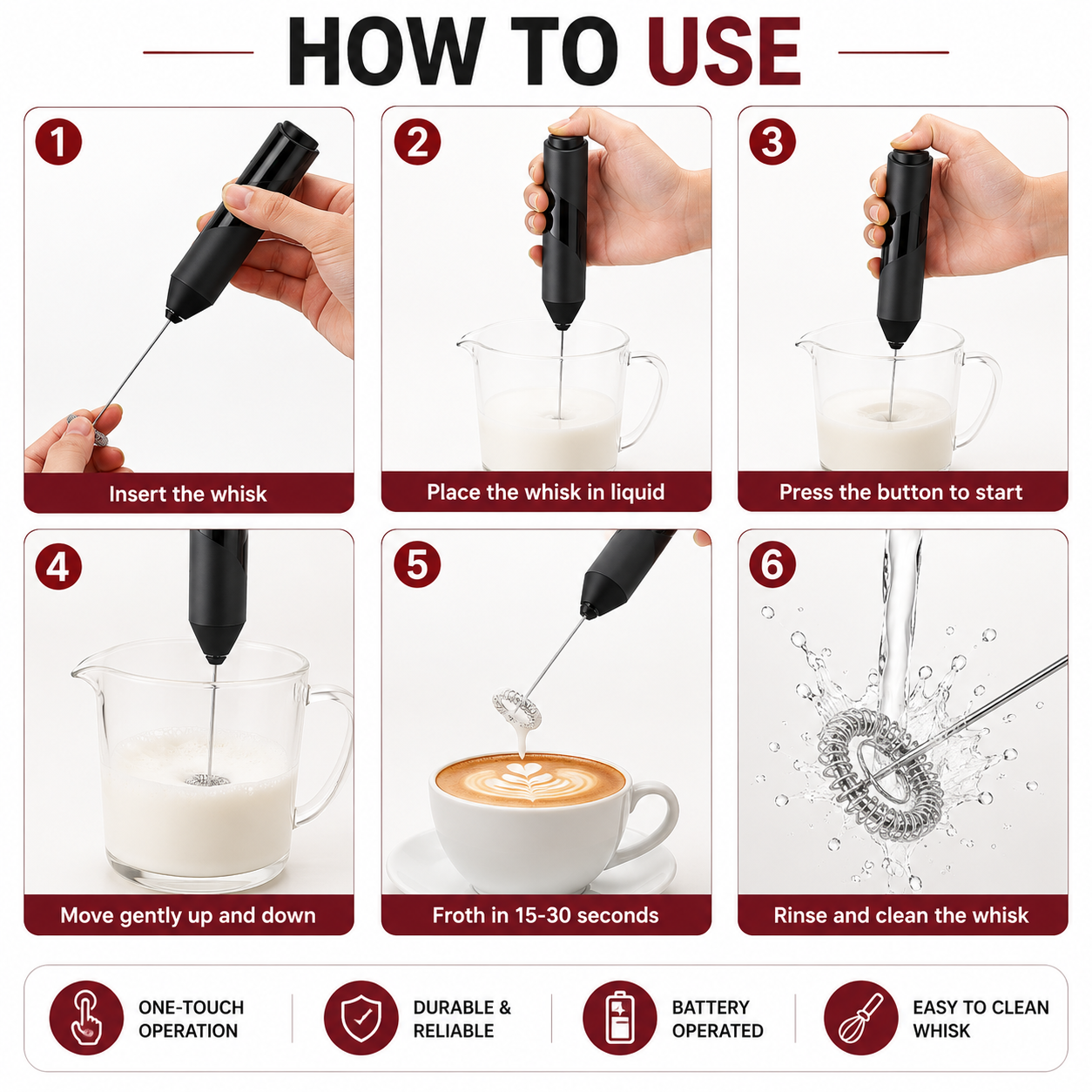 Electric Milk Frother Handheld Coffee Foam Maker