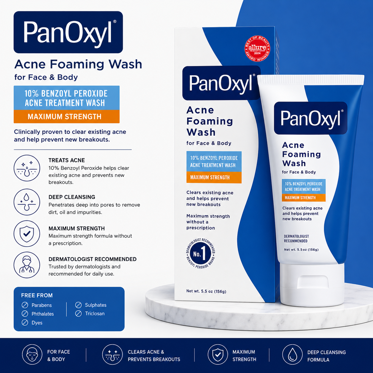 PanOxyl Acne Foaming Face & Body Cleanser – 156g