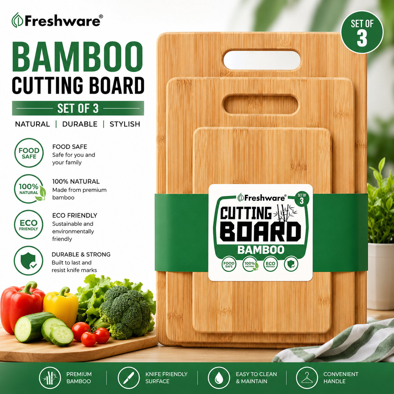 Freshware Bamboo Cutting Board Set of 3