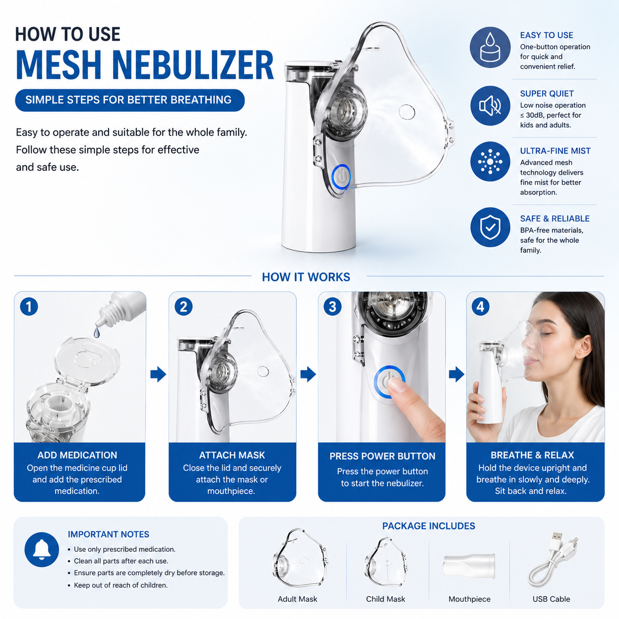 Portable Mesh Nebulizer for Adults & Kids