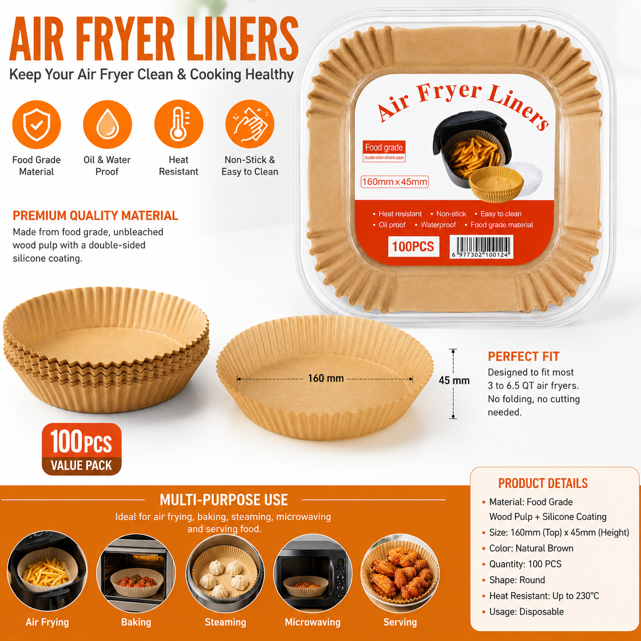 100PCS Air Fryer Paper Liners