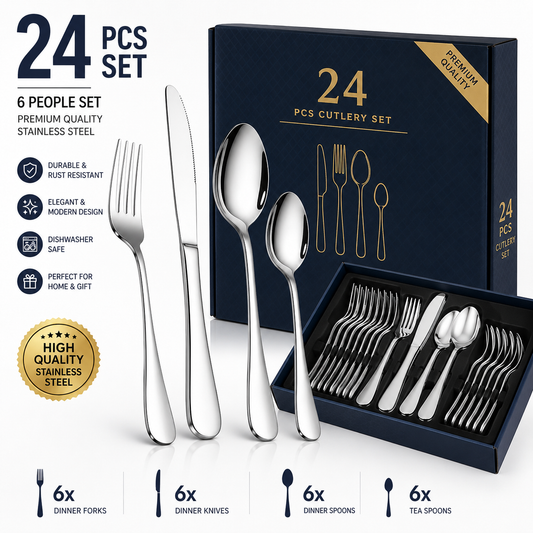 24-Piece Stainless Steel Cutlery Set for 6 Persons