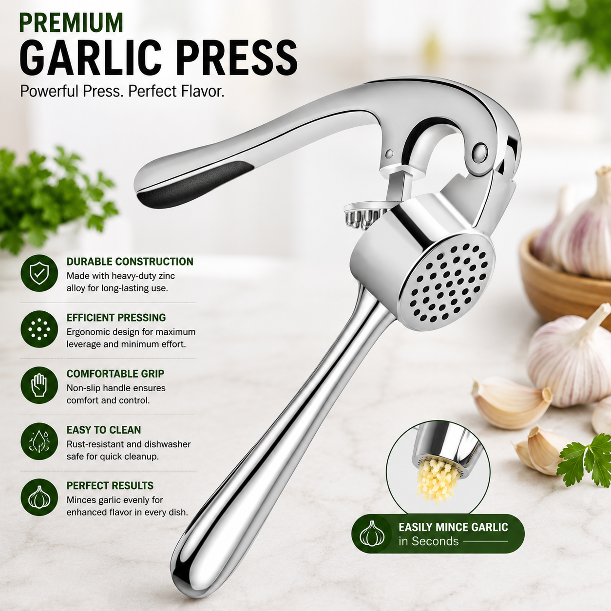 Premium Stainless Steel Garlic Press & Ginger Crusher