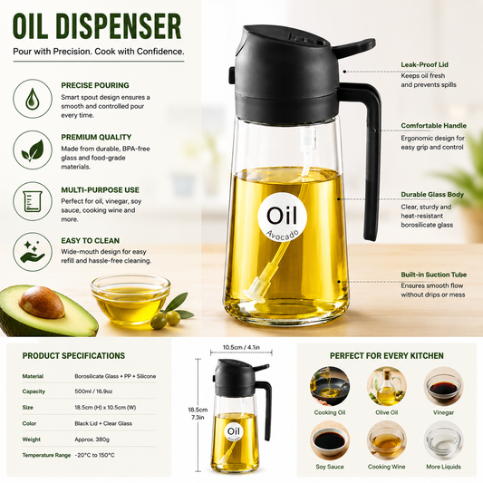 2-in-1 Glass Oil Dispenser & Oil Sprayer Bottle