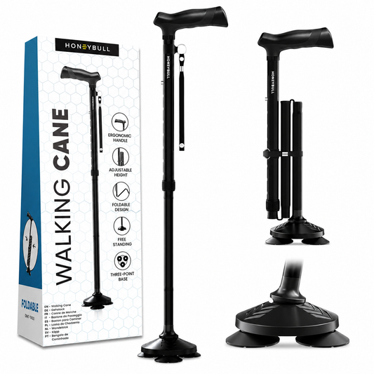 Foldable Walking Cane with Self-Standing 3-Point Base