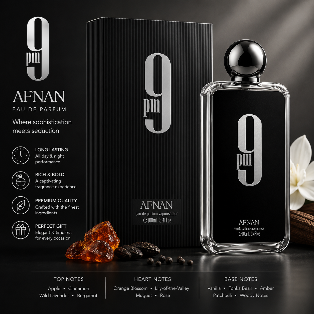 AFNAN 9 PM Edition For Men Eau De Parfum, 100 ML