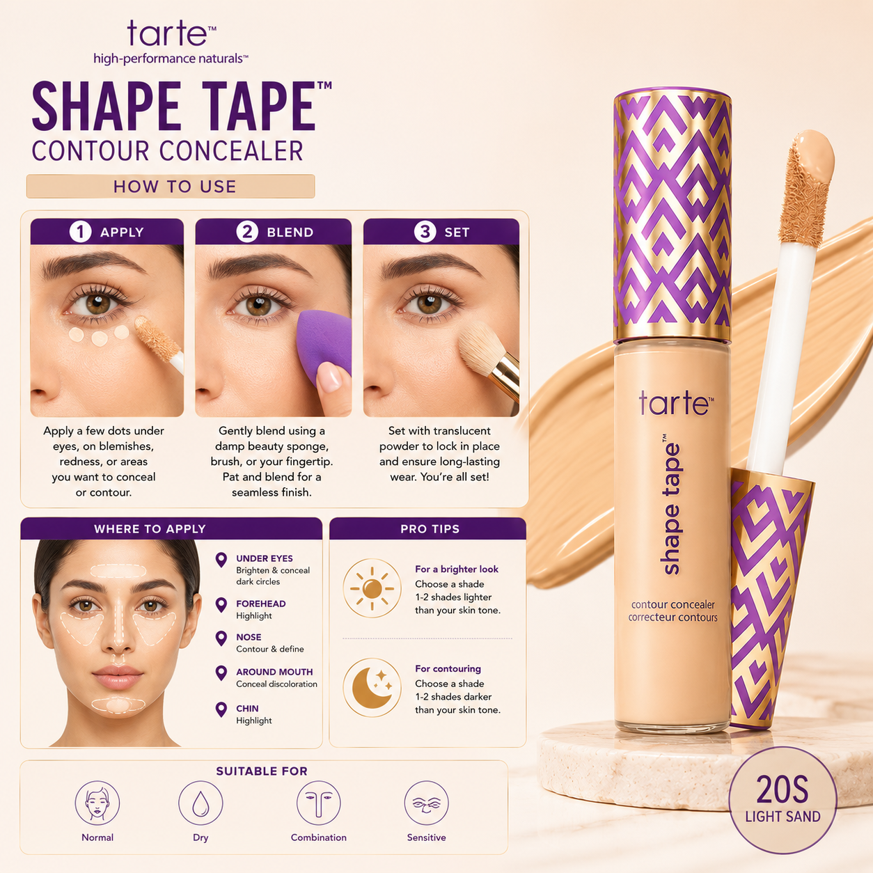 Tarte Shape Tape Contour Concealer 20S Light Sand