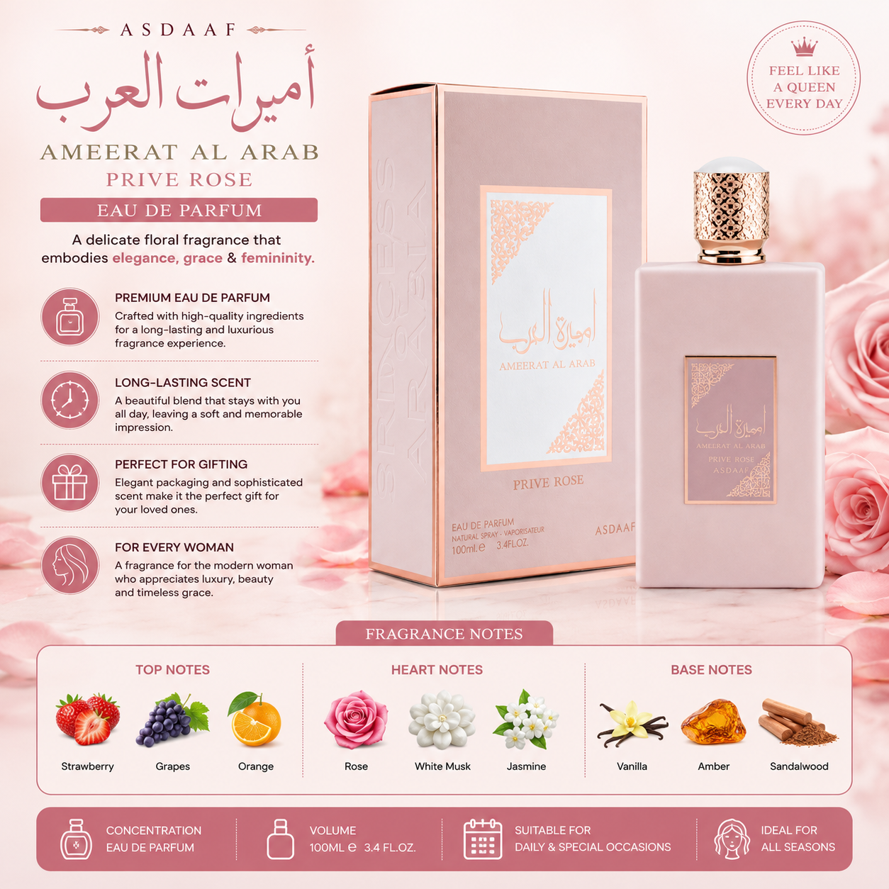 Asdaaf Eshq Rose Eau De Parfum – 100ml